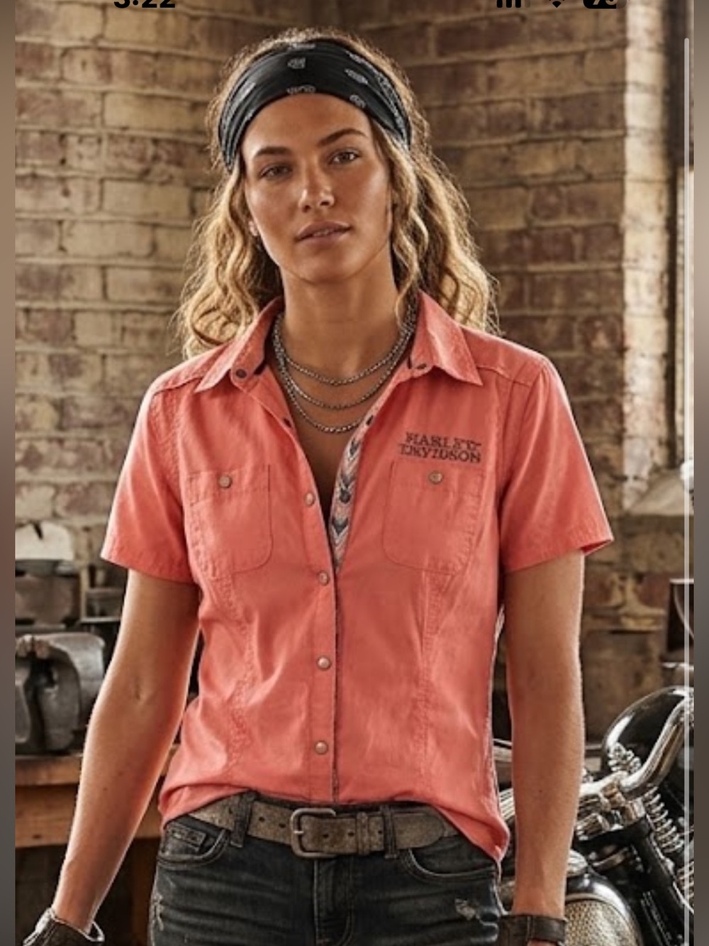 Harley-Davidson Coral Vented Back Short Sleeve Shirt w/ Geometric Trim